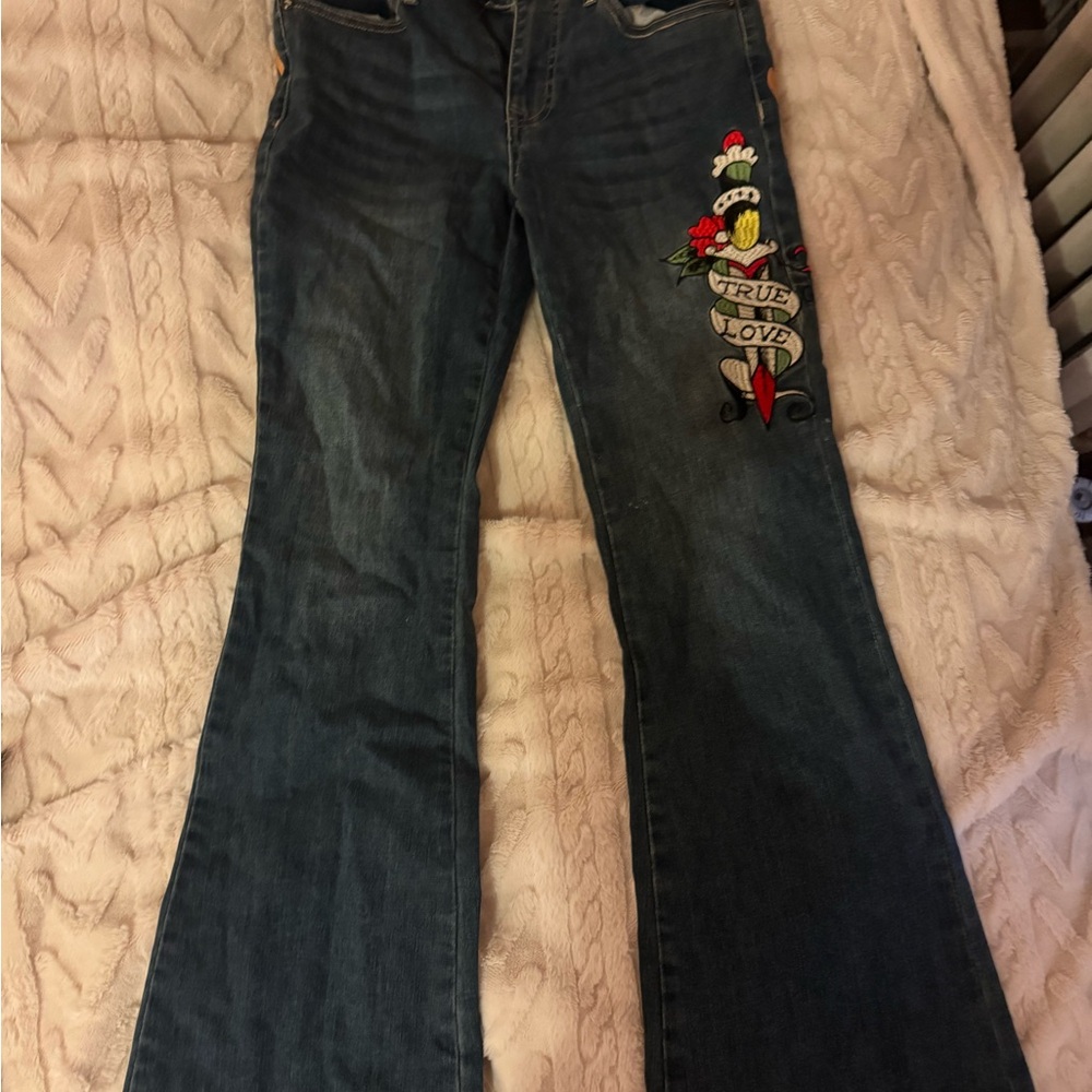 Women's Blue Embroidered Jeans